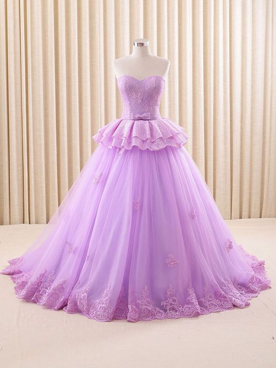 Strapless Purple Lace Ball Gown Formal Evening Gown M1813