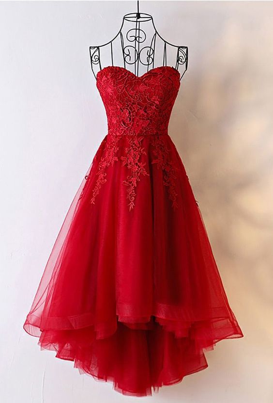 Beautiful Tulle High Low Simple Red Homecoming Dresses, Lace-up Back Formal Dress, Prom Dress M1830