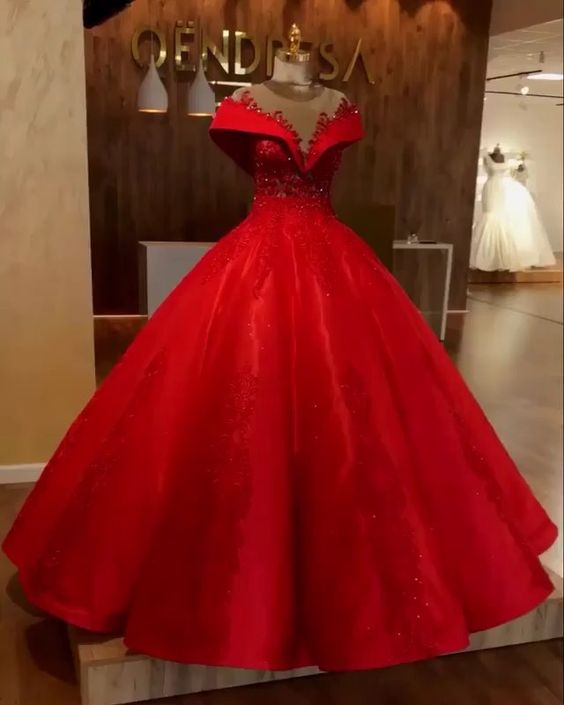 Dark Red Tulle Lace Ball Gown Sweet 16 Dress Y1440 main image 1