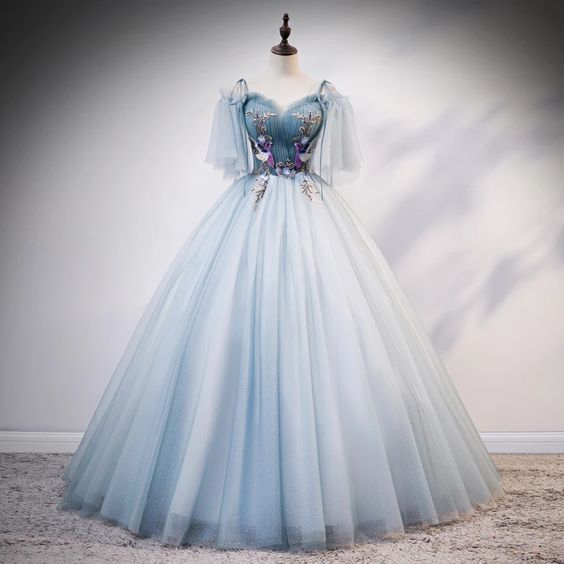 Light Blue Embroidery Vintage Ball Gown Long Dress Vintage Medieval Dress M1878