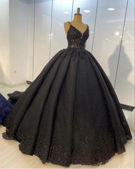 Black Lace Ball Gown Dresses For Wedding Prom Evening Gown M2080