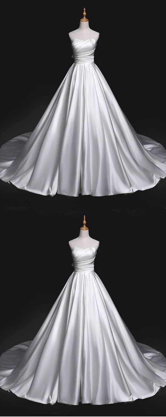 Straplss Bodice Corset Ball Gown Wedding Dress Satin M2152