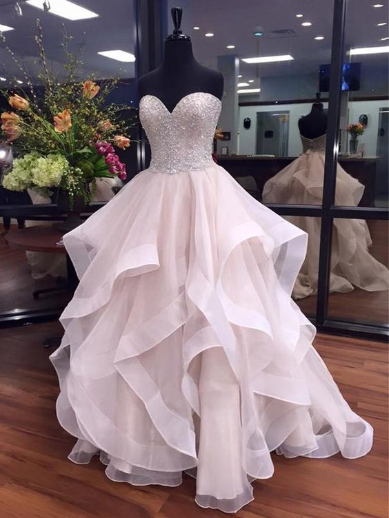 Ball Gown Sweetheart Organza Floor-length Beading Boutique Prom Dresses M2189