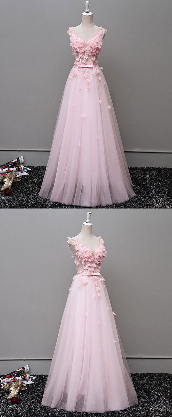 Custom Made V Neck Tulle Long Prom Dress, Evening Dress M2213