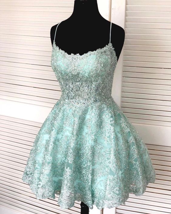 Straps Mint Green Short Lace Homecoming Dress,lace Graduation Dress M2224