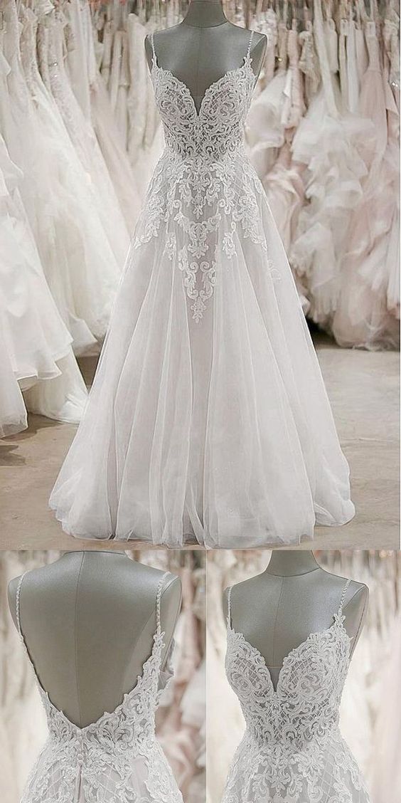 Spaghetti Straps Wedding Dresses Bridal Gown With Appliques M2227