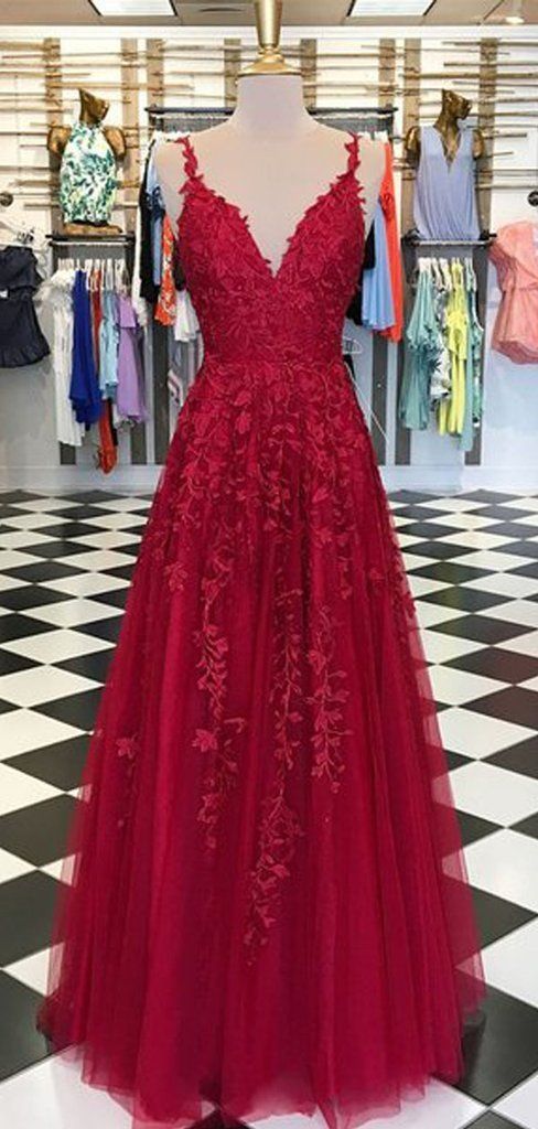 Red Prom Dress With Appliques Sleeveless Long Prom Gown M2249