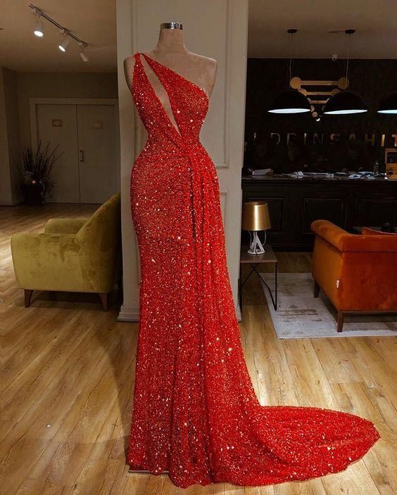 red bling prom dress