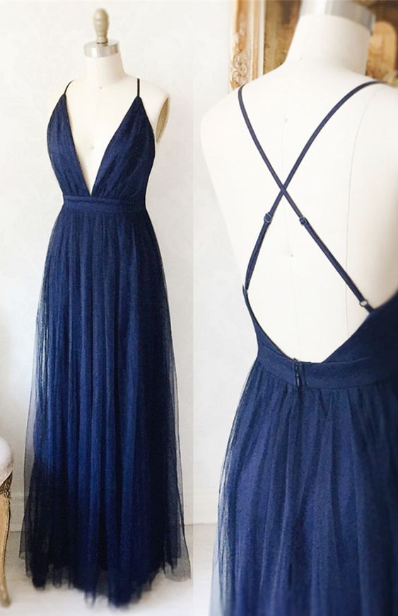 Simple Prom Dress, Navy Blue Prom Dress, Long Prom Dress M2626