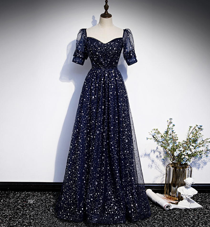 Blue Tulle Long Prom Dress Blue Evening Dress M2684