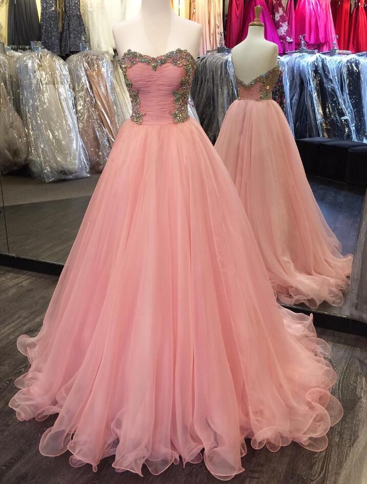 Beauty Colorful Beading Prom Dress,chiffon Sweetheart Puffy Organza Prom Dresses Long M2715