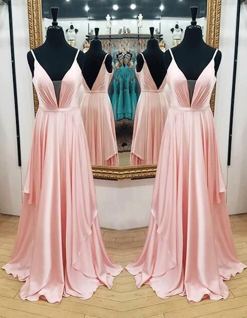 Pink Satin Sheath Spaghetti Straps Prom Dress With Detachable Train main image 0
