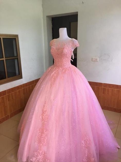 Princess  Ball Gown Strapless Pink Organza Prom Dress with Big Bow