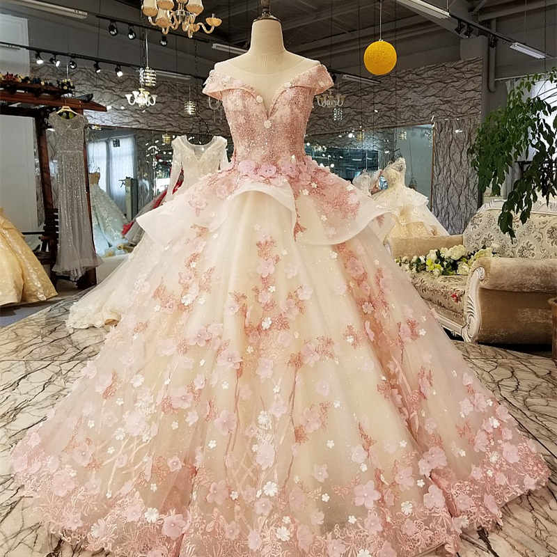 Princess Pink Ball Gown With 3d Flowers Prom Dress M2902