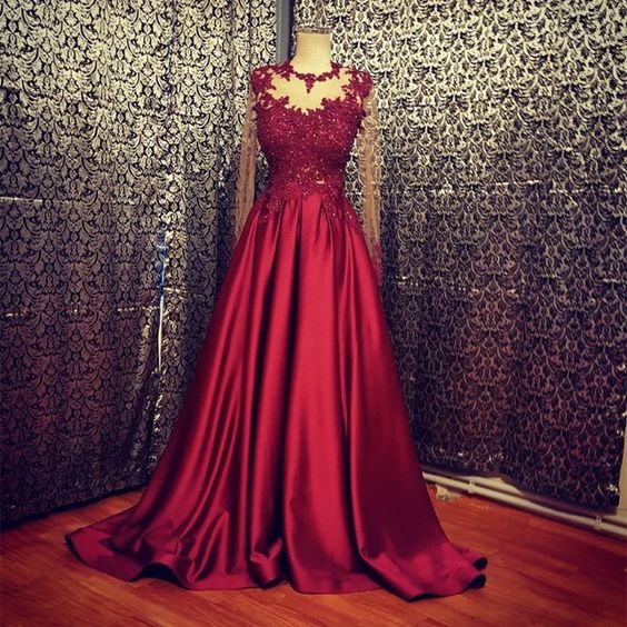 Burgundy Formal Dress,satin Gowns,long Sleeves Prom Dress,long Sleeves