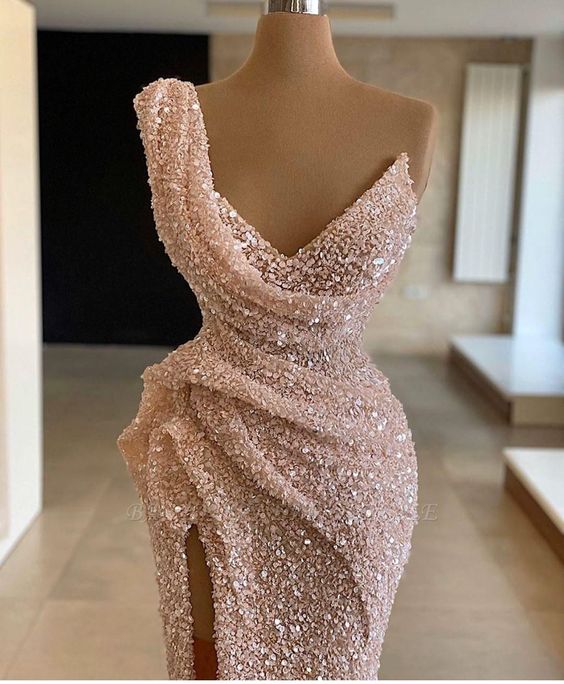 Sparkle One Shoulder Sleeveless Sequined Mermaid Prom Dress M2948