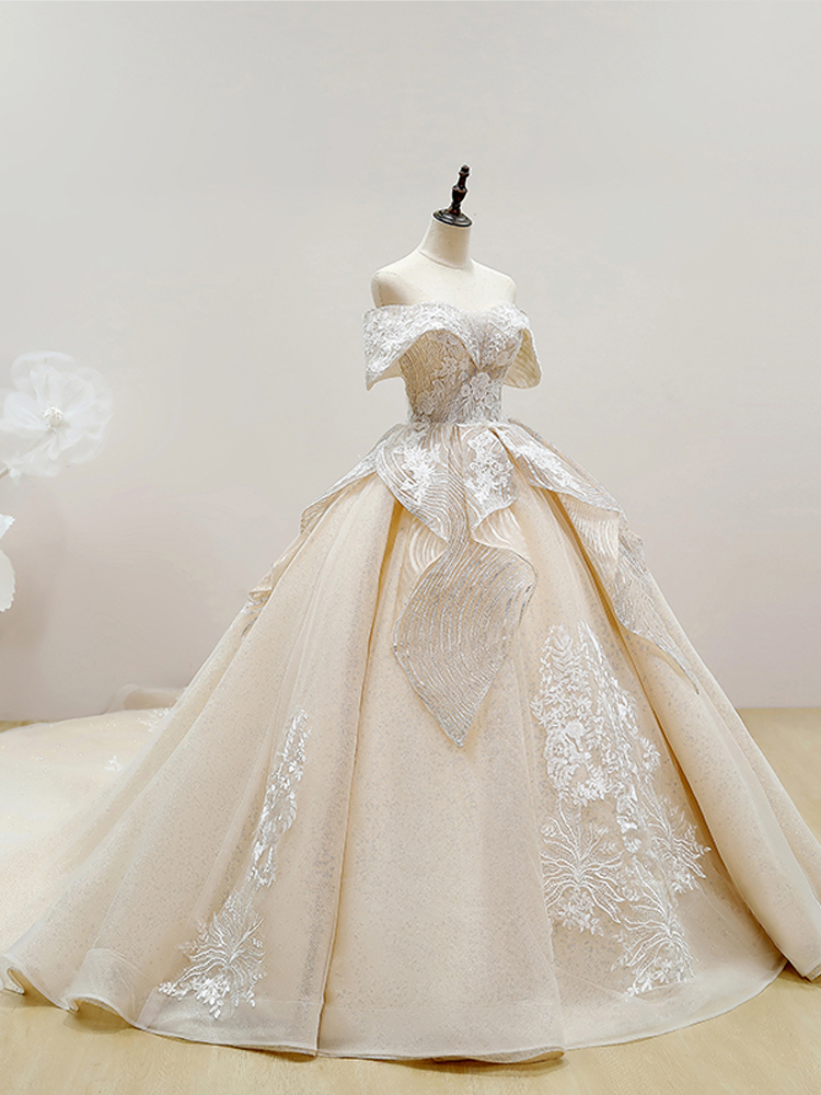 Quality Long Train Vestido De Noiva Lace Wedding Dresses M3194