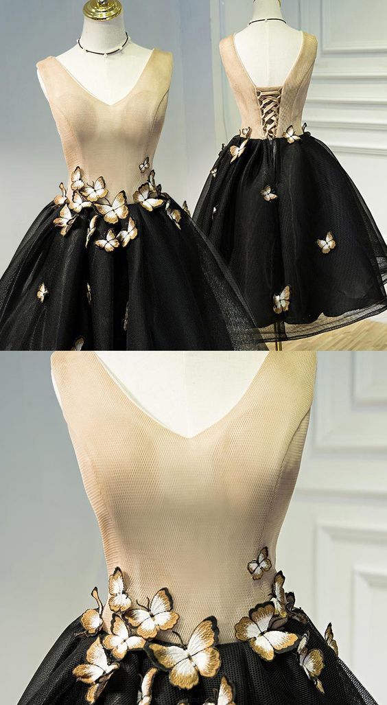 Black Homecoming Prom Dress Outstanding Short Prom Dresses With A-line/princess Lace Up Butterfly Dresses M3249