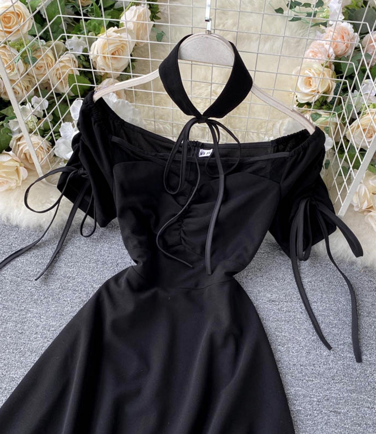 Black lace short A line dress fashion dress  529