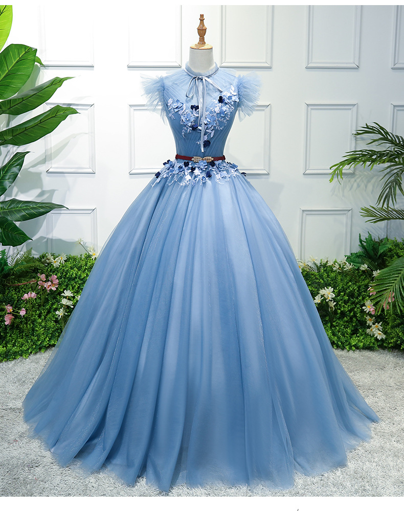 Blue Party Dress, Stage Outfit,high Neck Ball Gown, Personality Design, Fairy Dress,custom Made M3276