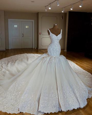 Vintage Wedding Dress,v-neck Wedding Dresses,satin Wedding Dresses,mermaid Wedding Dresses With Lace Embroidery M3278