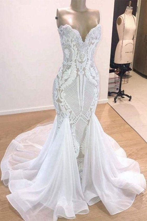 Elegant Sweetheart Sequins Mermaid Wedding Dress M3280