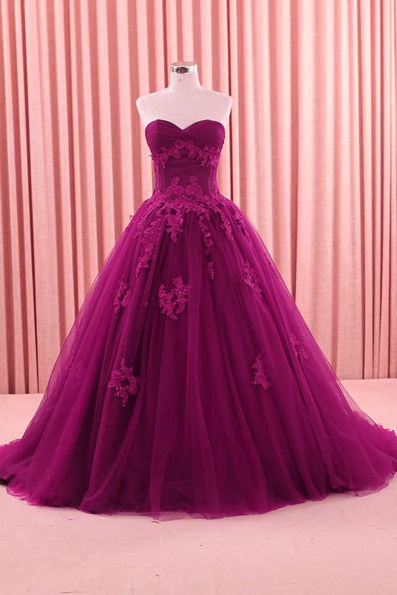 Purple Appliques Ball Gown Prom Dress, Long Evening Dress, Women Dress M3281