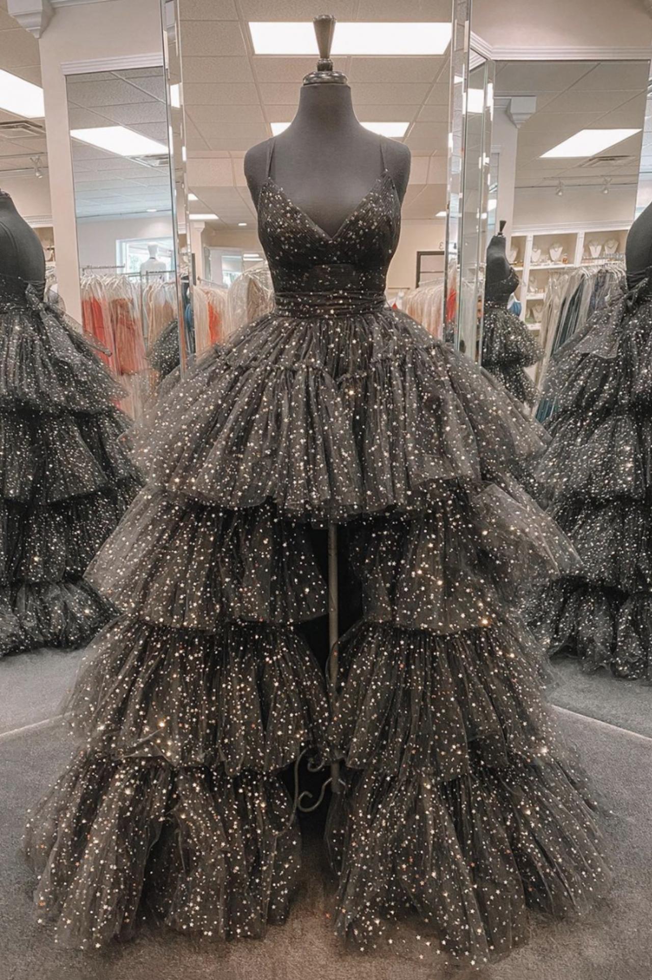 Black Tulle High Low Prom Dress Black Evening Dress M3299