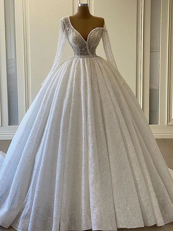 Ball Gown Plus Size Wedding Dress Sequins Vintage One Shoulder Wedding Gowns M3370