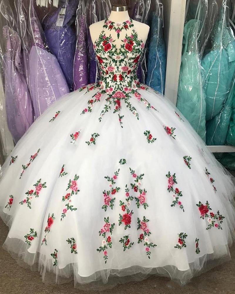 Fabulous White 3D Flowers Ball Gown Quinceanera Dresses Vestidos 15 Anos  M3394 on Luulla