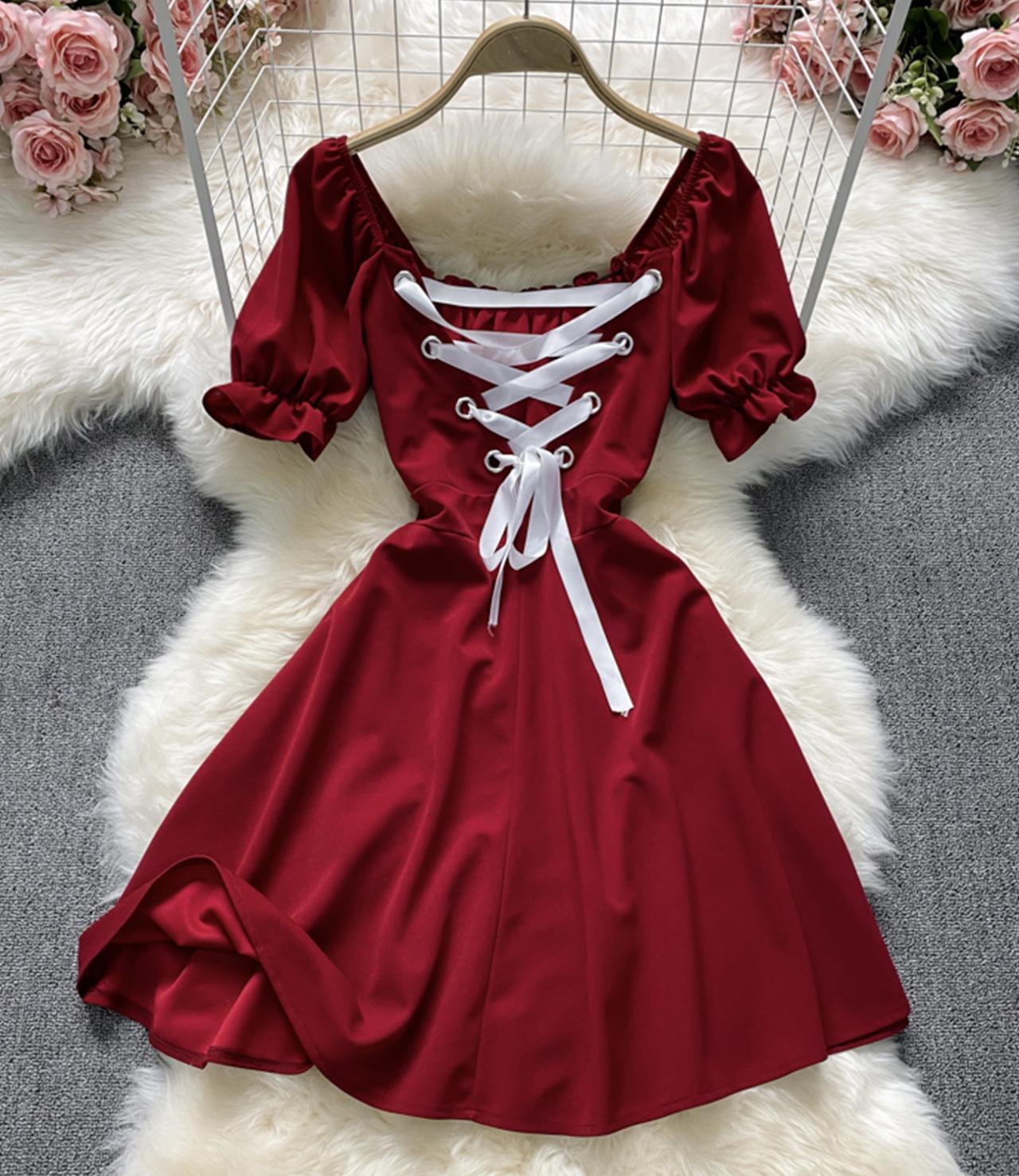 Cute A Line Lace Up Dress Fashion Dress