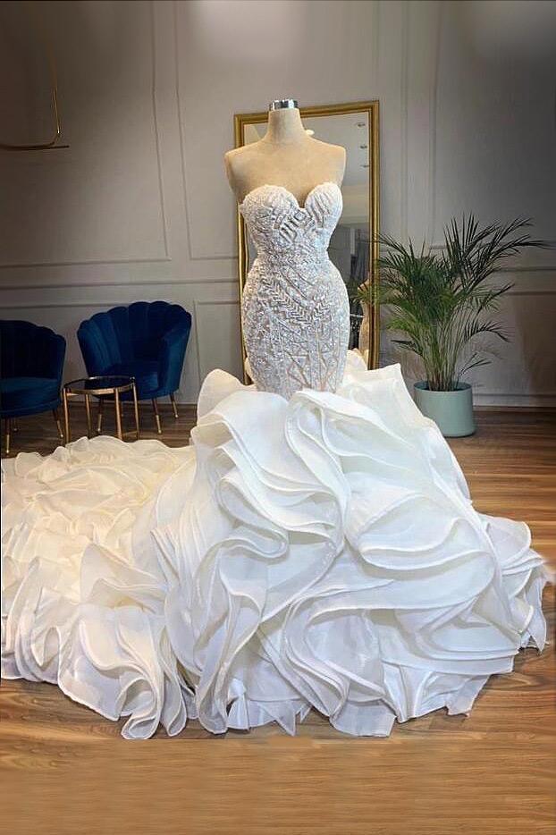 Elegant Sweetheart Lace Up Crystal Mermaid Wedding Dresses M3605