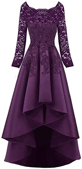 Womens Long Sleeves Beaded High Low Evening Prom Party Dresses M3606