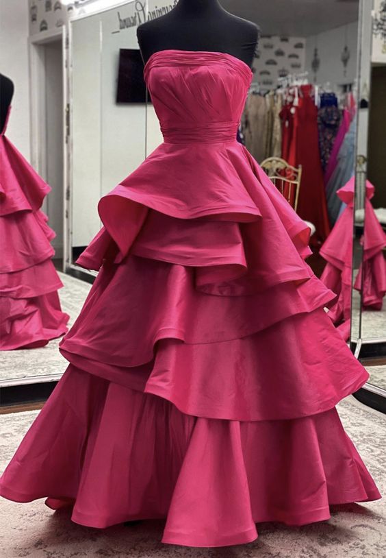 Satin Long Prom Dress Red Evening Dress M3627