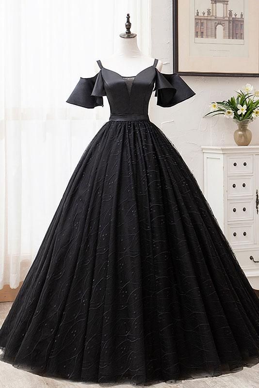 Black Tulle Off The Shoulder Long A Line Sweet 16 Prom Dress Formal Dress M3634