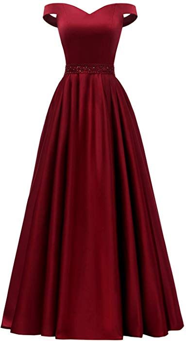 Off The Shoulder Burgundy Satin Long Formal Dress M3652