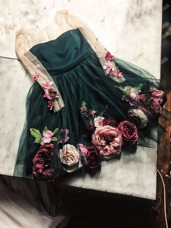 Chic Hand-made Flower Cute Homecoming Dresses Long Sleeve Short Prom Dress M3671