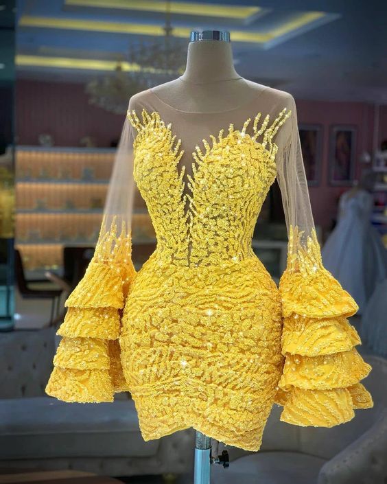 Yellow Homecoming Dress , Vintage Party Dresses M3782