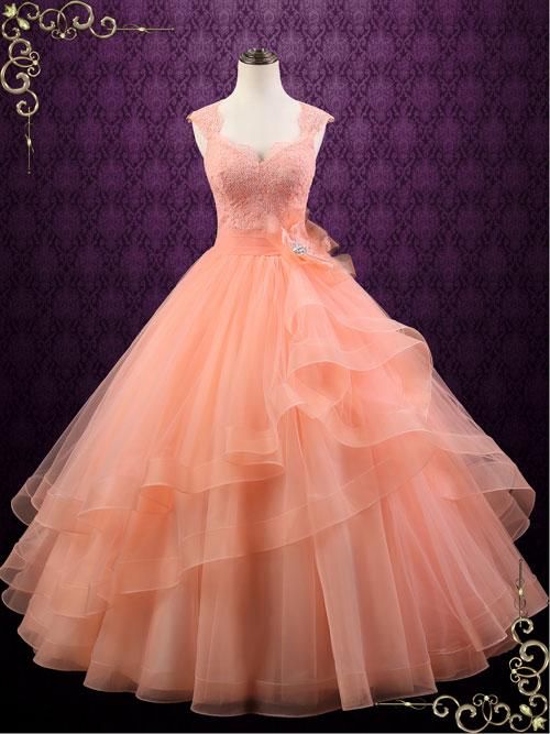 Peach Colored Ball Gown Wedding Dress M3784
