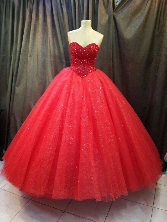 Red Sparkle Skirt Ball Gown Wedding Dress With Glitter Tulle M3809