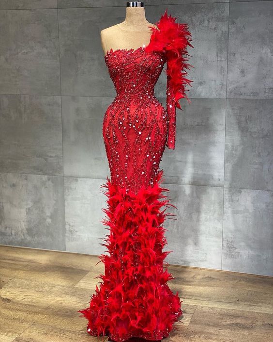 Red Long Prom Dress,unique Evening Dress M3878