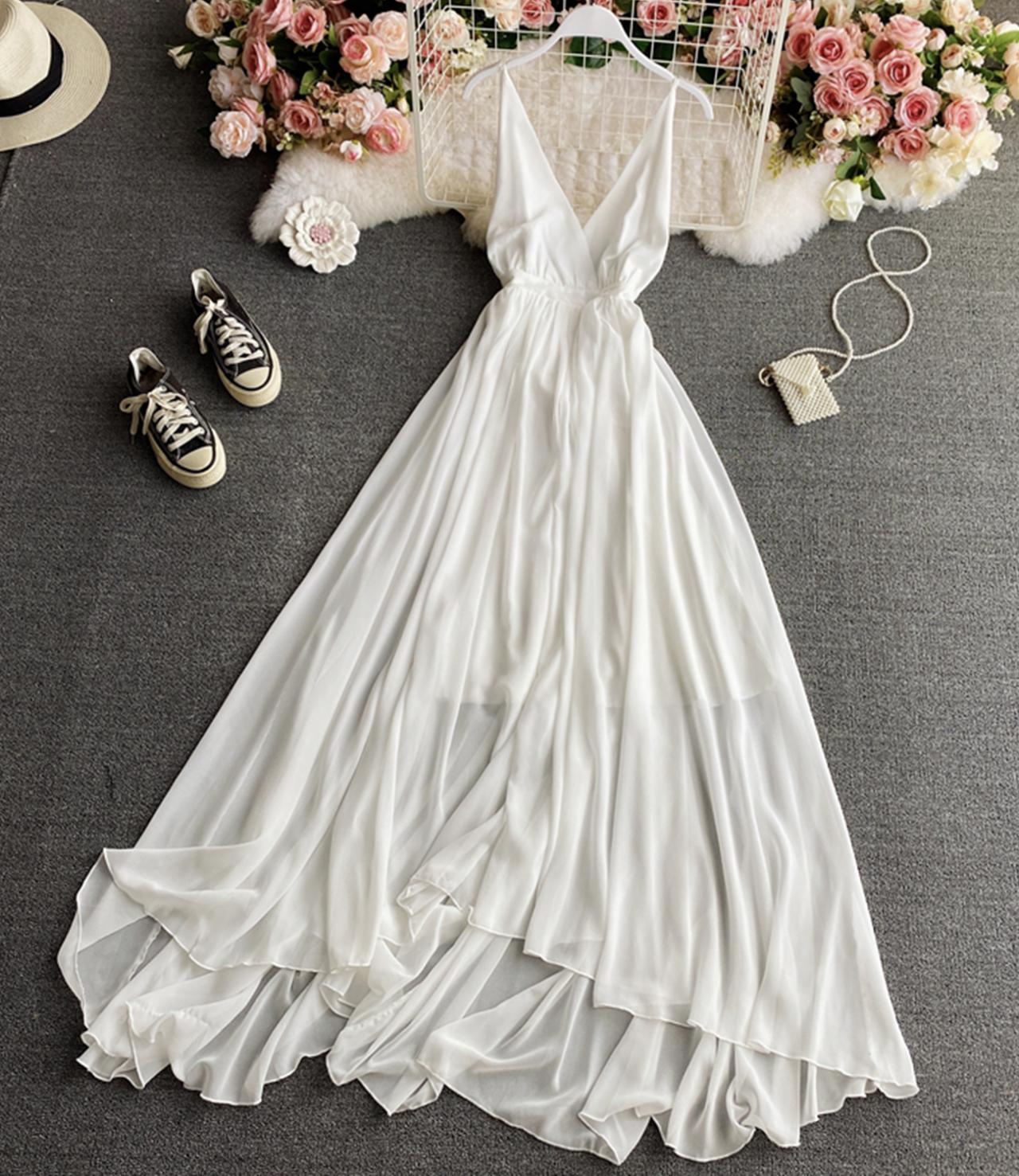 White flowy cheap chiffon dress