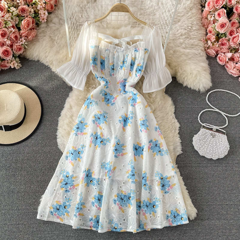 Cute Floral Dress With Puffy Short Sleeves Summer Dress on Luulla