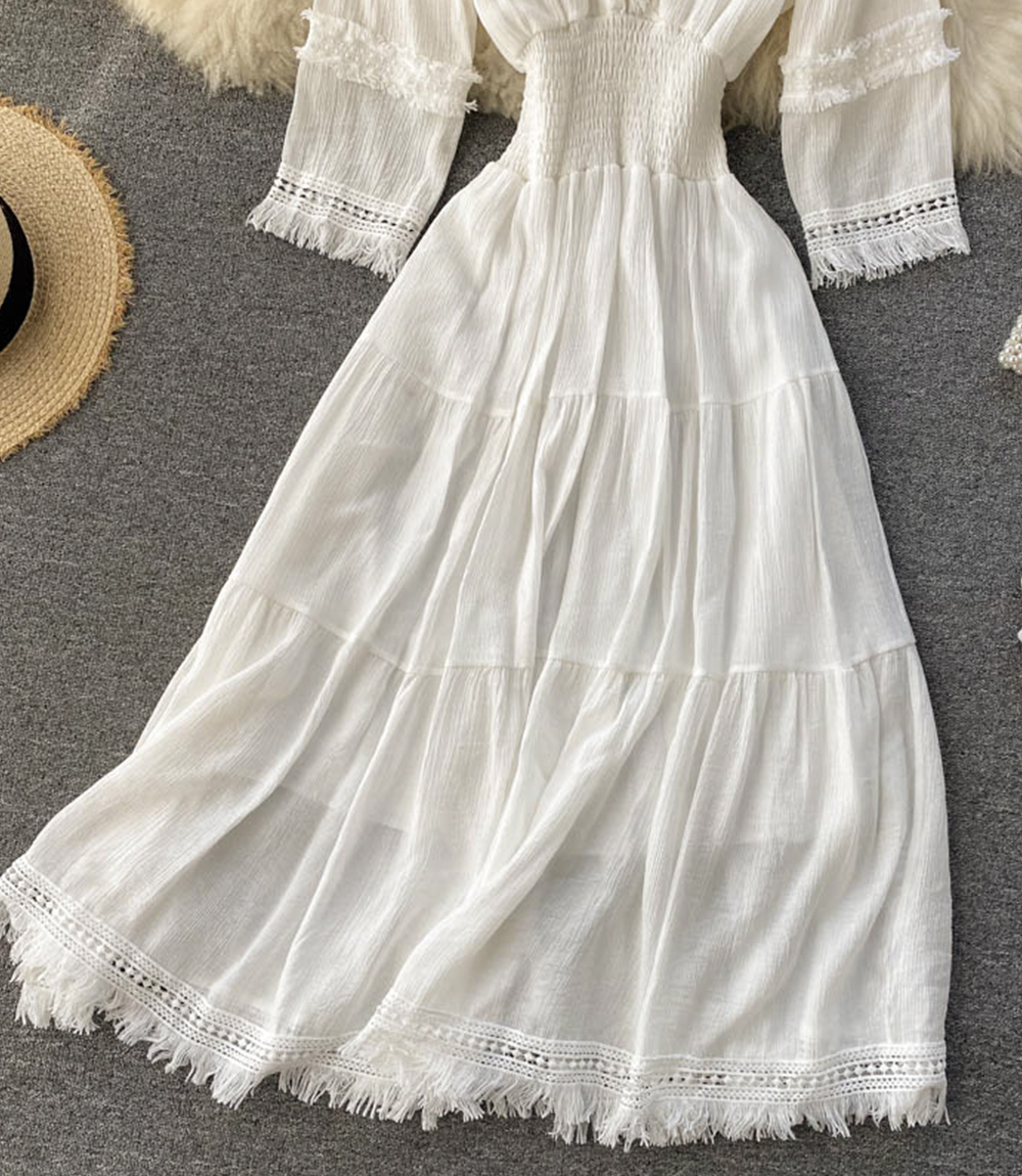 White A Line Lace Dress V Neck Dress on Luulla
