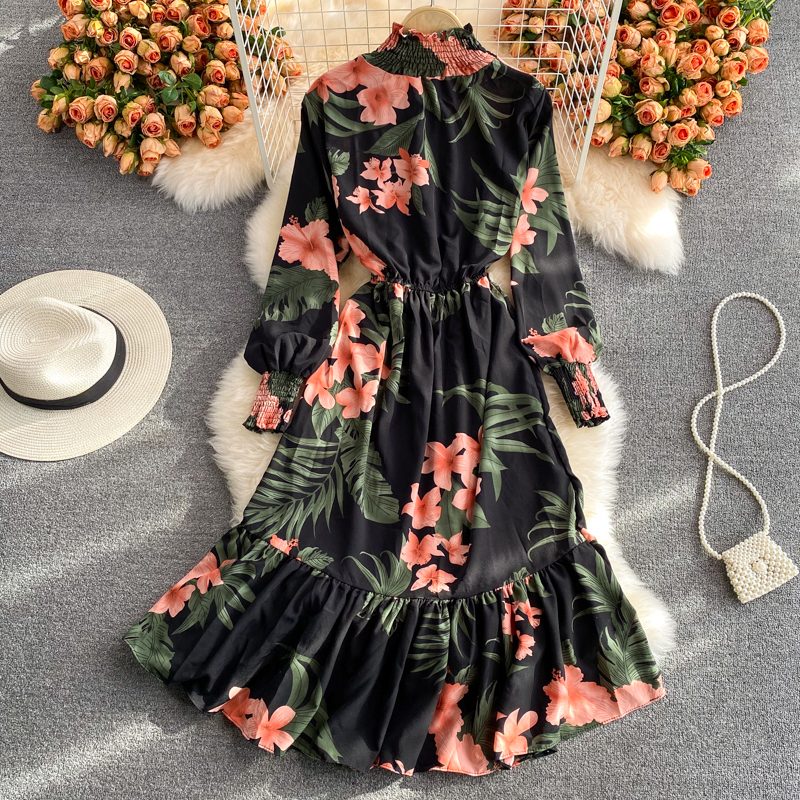 Simple A Line Long Sleeves Fashion Floral Dress