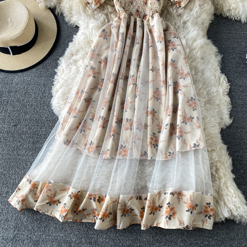 Pink A-line Puff Sleeve Prom Dress, Photoshoot Dress Y6271