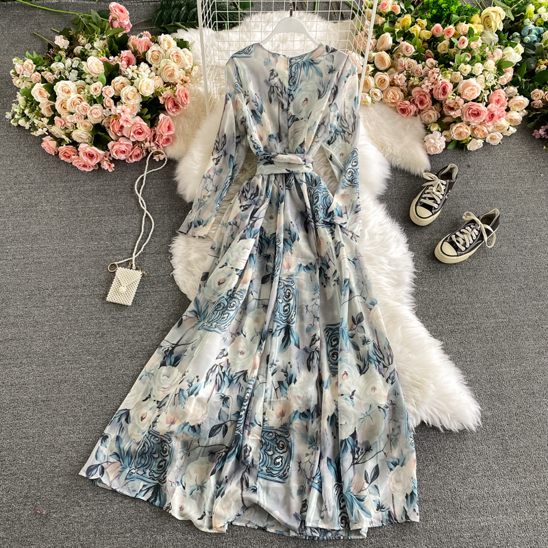 Sweet A Line Long Sleeves Floral Fashion Dress