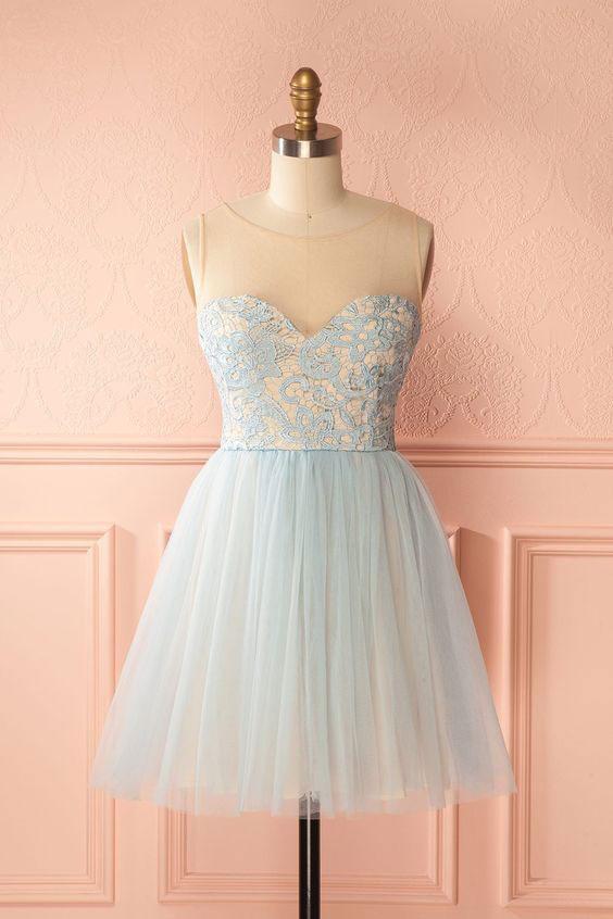 Cute Tulle Light Blue Short Prom Dress, Homecoming Dress