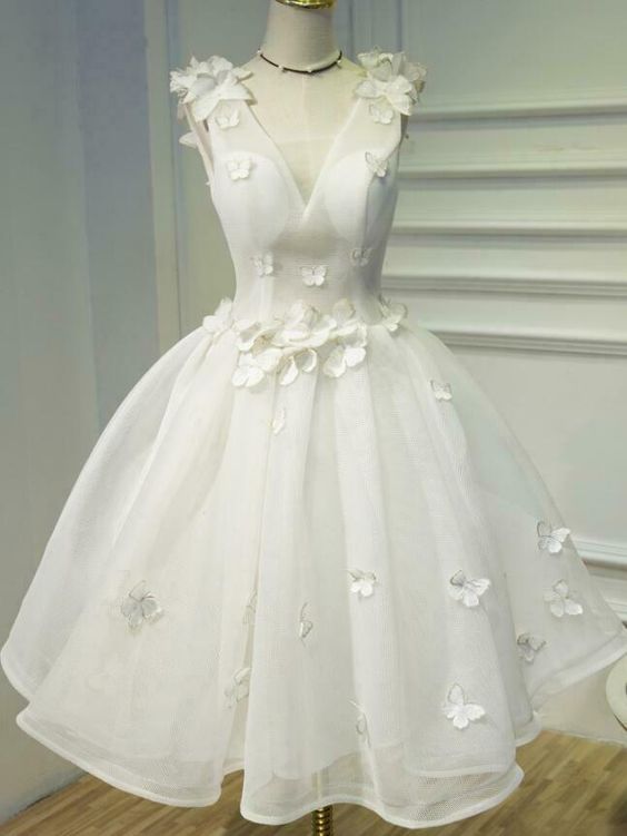 Details About Womens V Neck Elegant Butterfly Flowers Mini Ball Gown Wedding Bridesmaid Dress