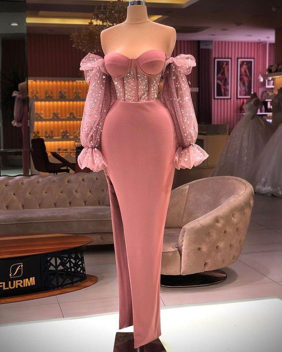 2021 Plus Size Arabic Aso Ebi Sparkly Sexy Sheath Prom Dresses Long
